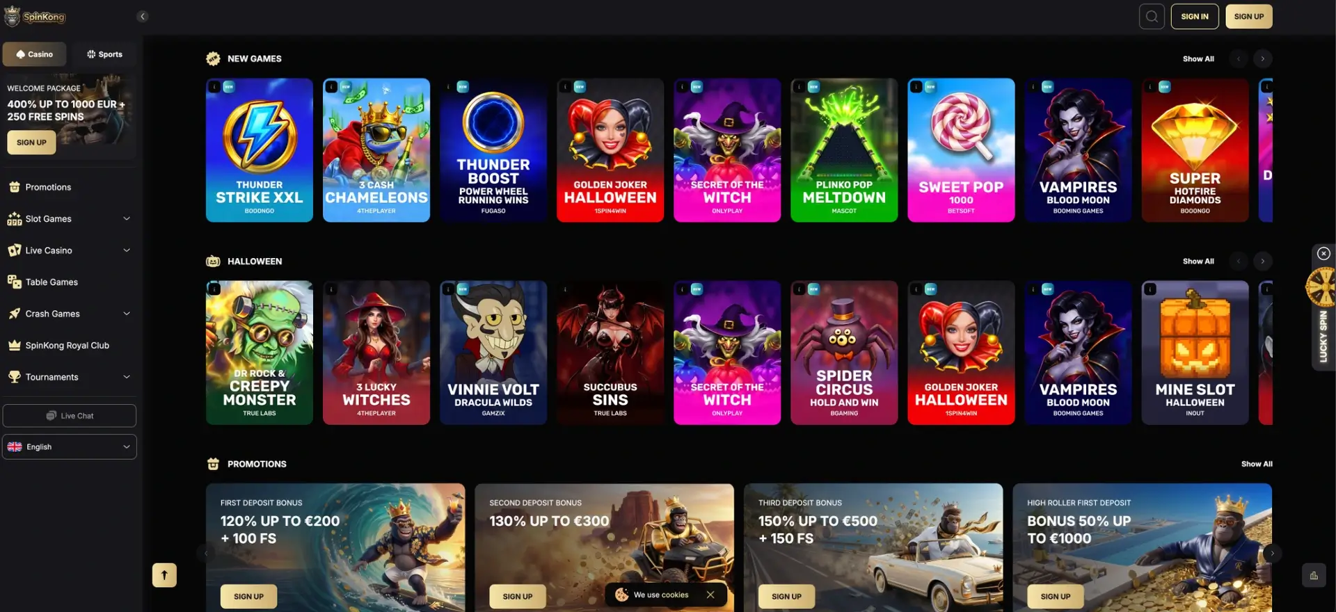 New games and themed slot collections at SpinKong