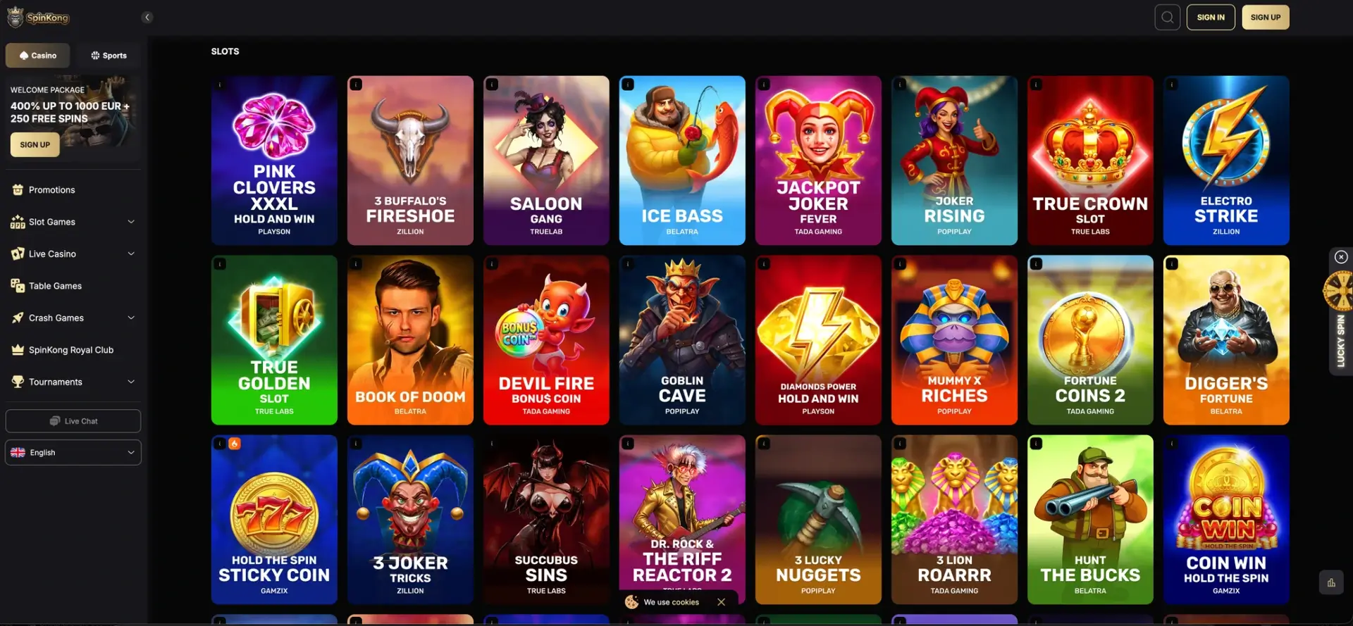 SpinKong slot catalogue